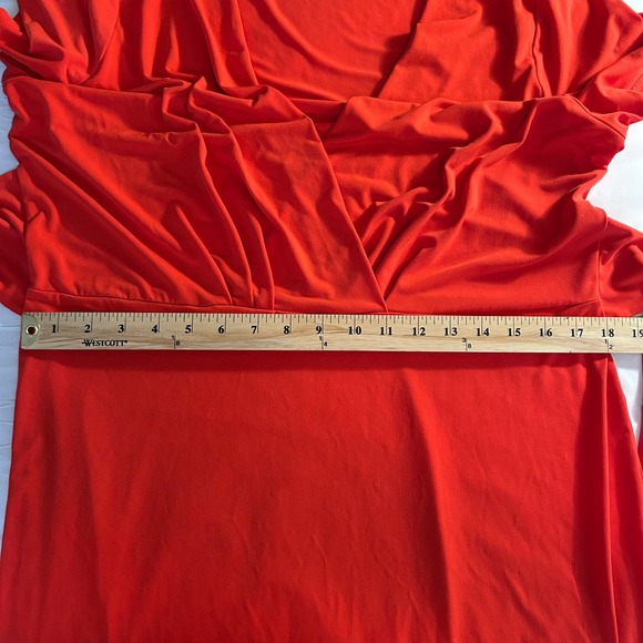 Tahari Red V Neck Short Sleeve Wrap Sheath Knee Length Dress Women's 12 - Picture 6 of 9